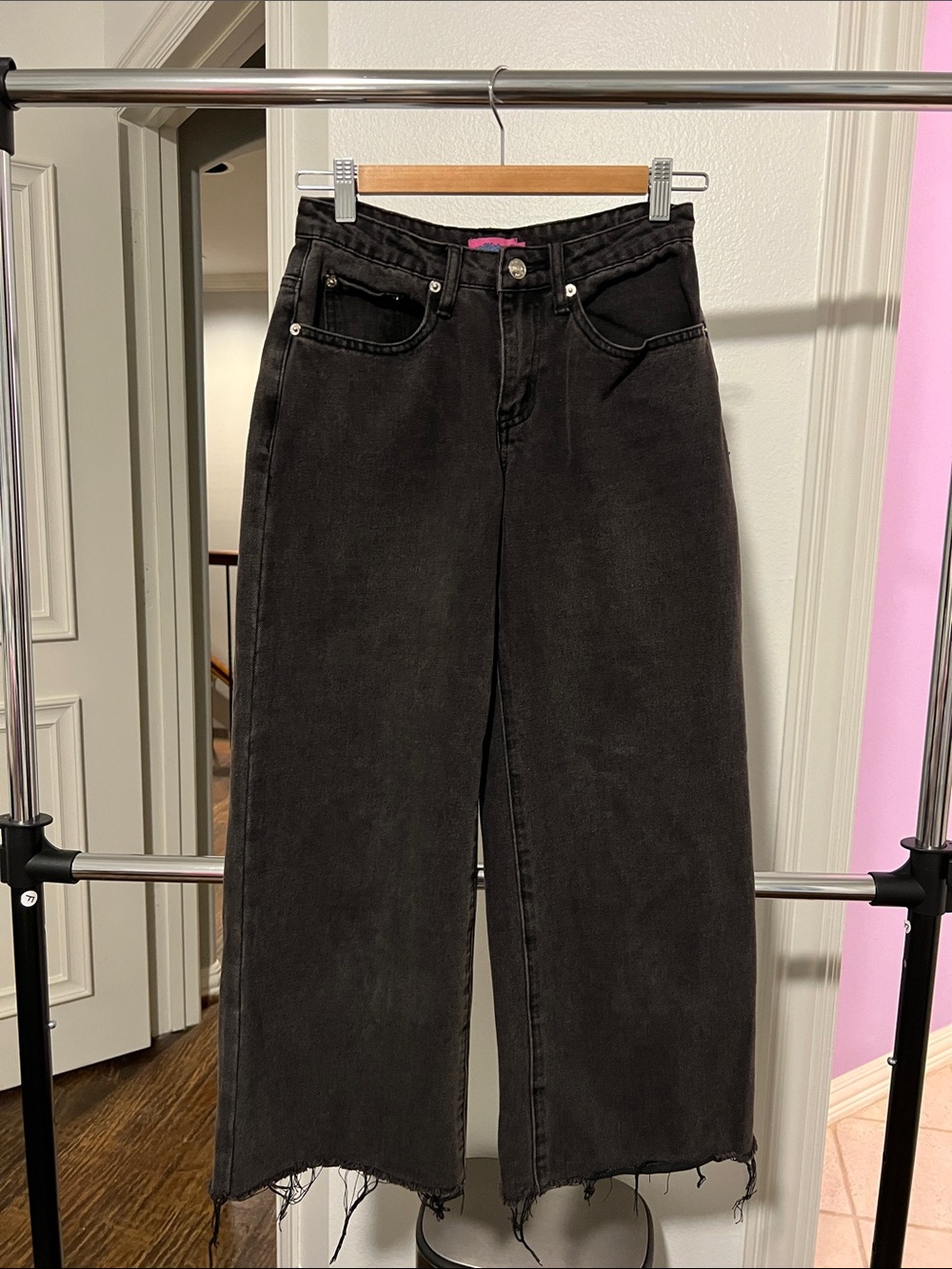 Edikted Black Wide-Leg Raw-Hem Jeans